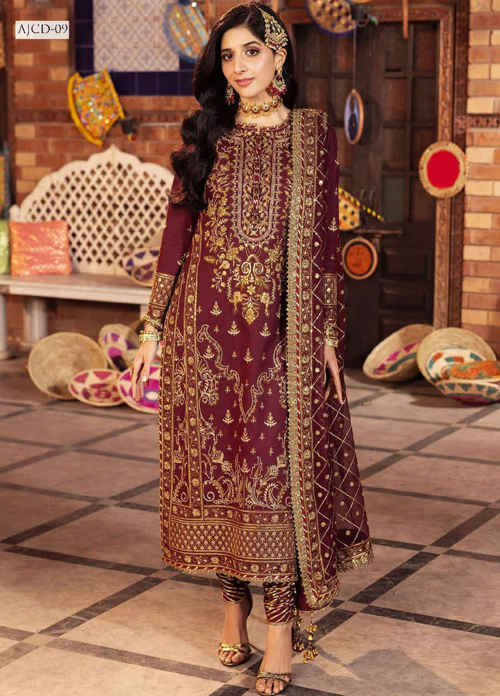 Chamak Damak by Asim Jofa Embroidered Silk Suits Unstitched 3 Piece AJ24CD AJCD-09 - Festive Collection