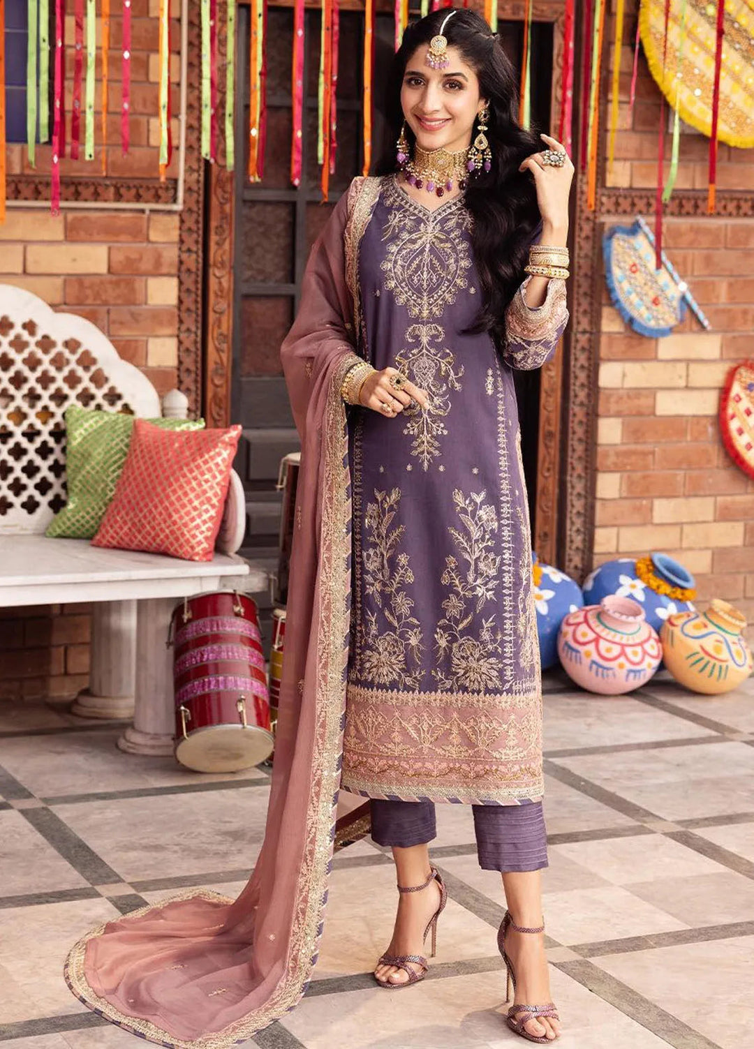 Chamak Damak by Asim Jofa Embroidered Silk Unstitched Suit 3 Piece AJ24CD AJCD-26 - Festive Collection