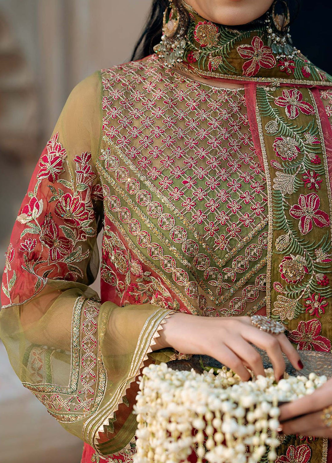 Chamak Dhamak by Fozia Khalid Pret Embelished Organza 4 Piece Suit FK-9005 Doli