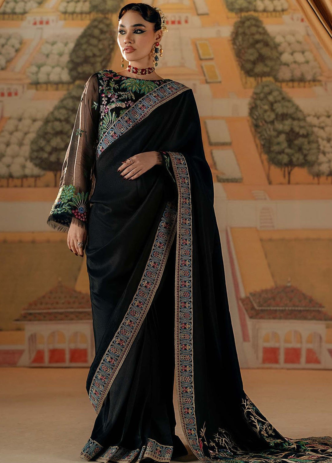 Chamak Dhamak by Fozia Khalid Pret Embelished Silk Saree FK-9006 Sangeet