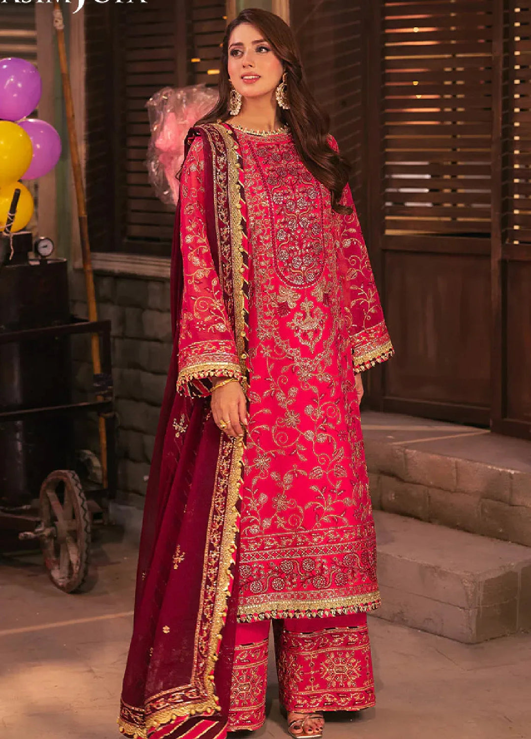 Chamkeeli By Asim Jofa Embroidered Chiffon Suit Unstitched 3 Piece AJ24CF AJKK-11 - Festive Collection