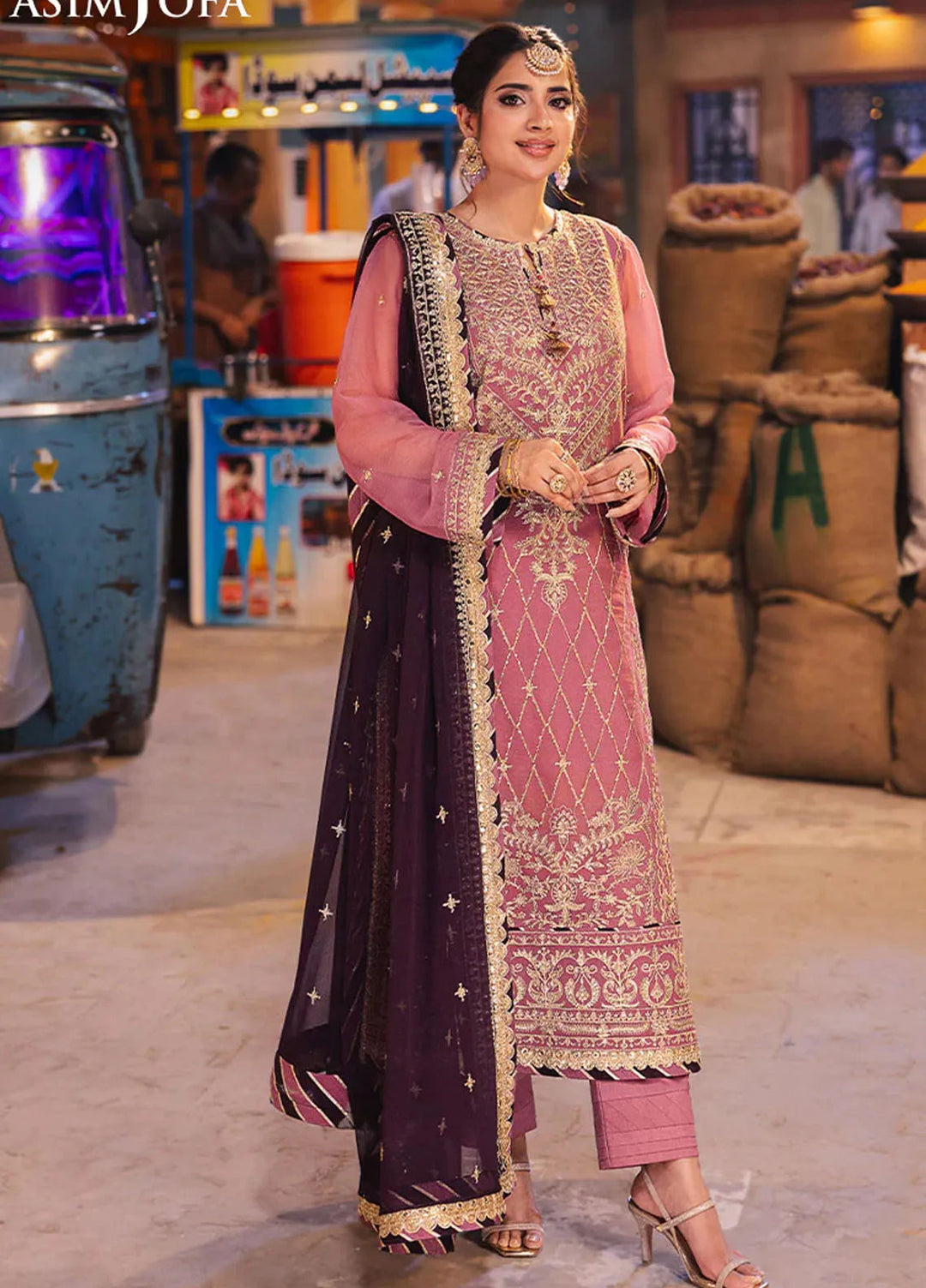 Chamkeeli By Asim Jofa Embroidered Chiffon Suit Unstitched 3 Piece AJ24CF AJKK-24 - Festive Collection