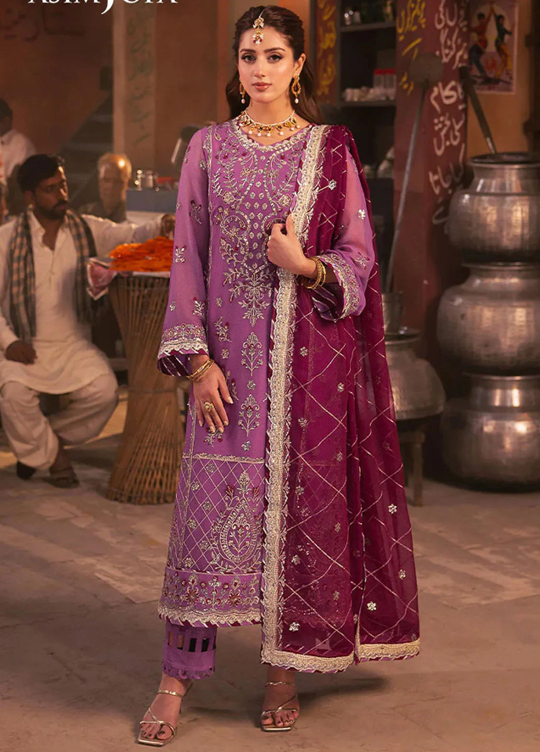 Chamkeeli By Asim Jofa Embroidered Chiffon Suit Unstitched 3 Piece AJ24CF AJKK-28 - Festive Collection