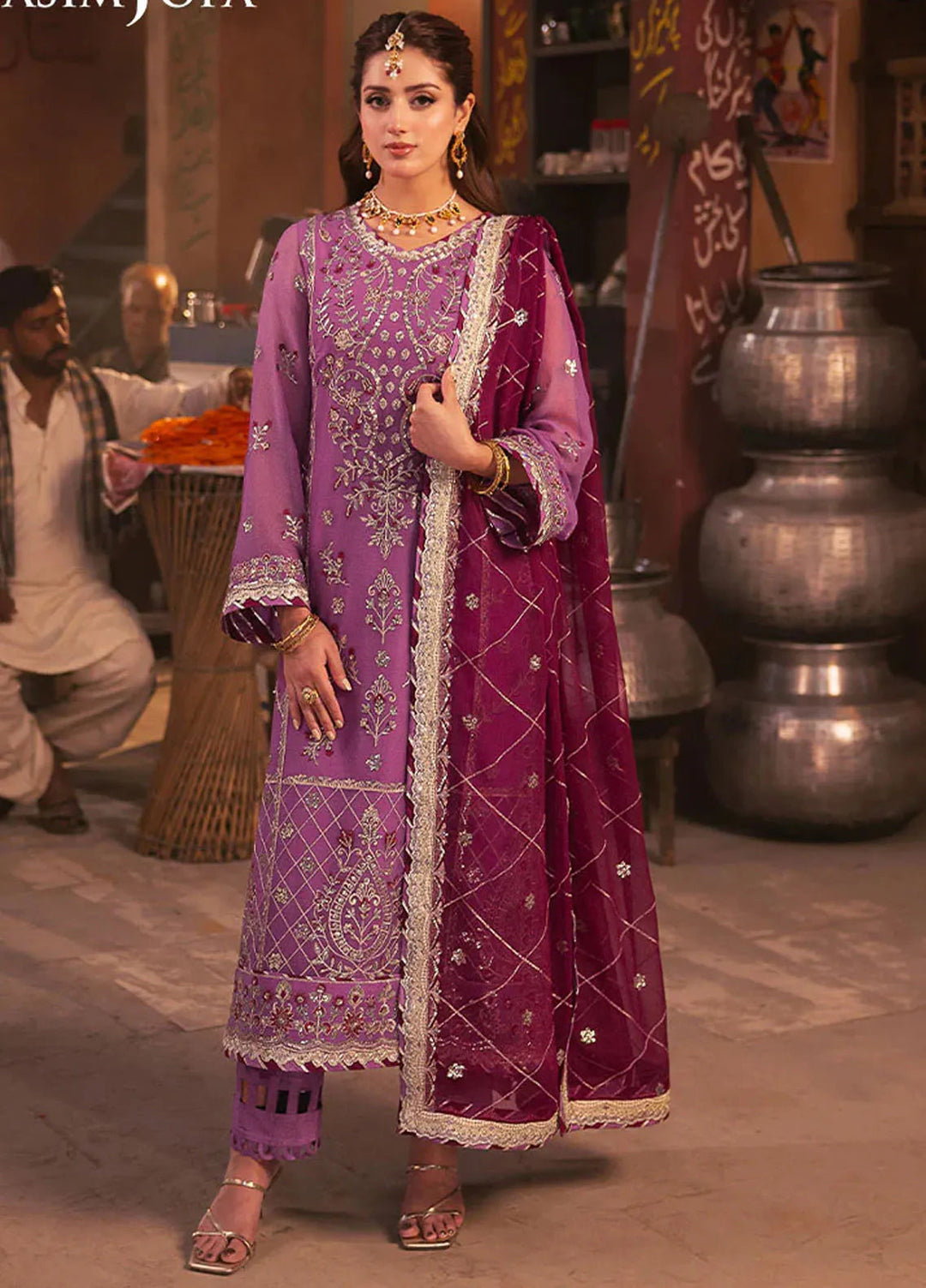 Chamkeeli By Asim Jofa Embroidered Chiffon Suit Unstitched 3 Piece AJ24CF AJKK-28 - Festive Collection