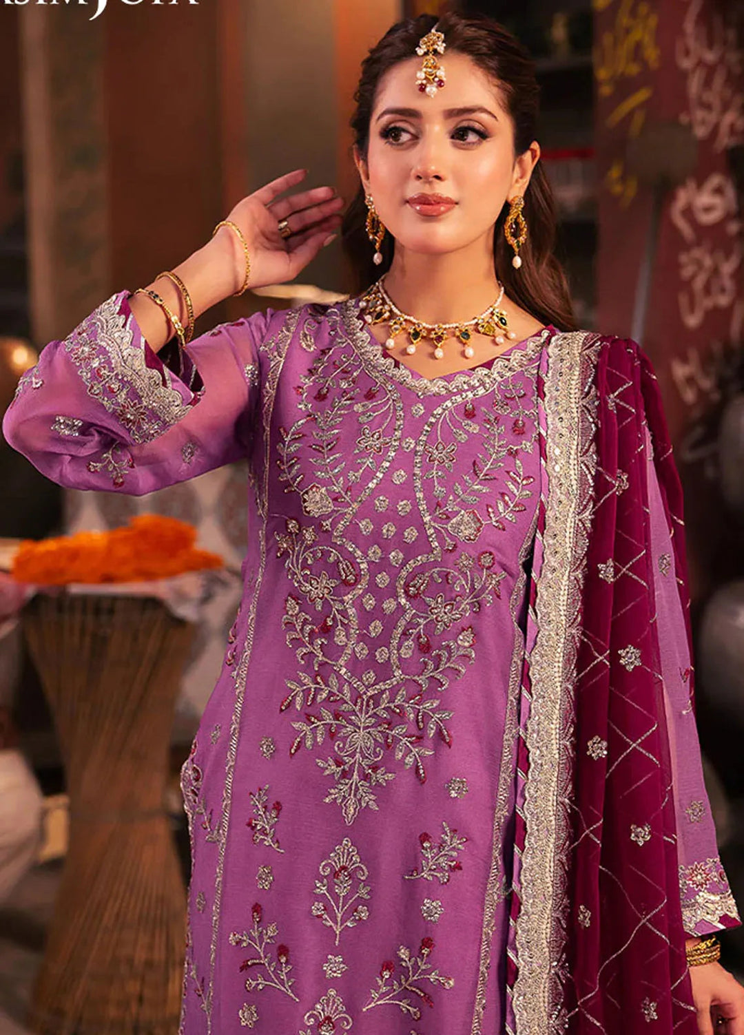 Chamkeeli By Asim Jofa Embroidered Chiffon Suit Unstitched 3 Piece AJ24CF AJKK-28 - Festive Collection