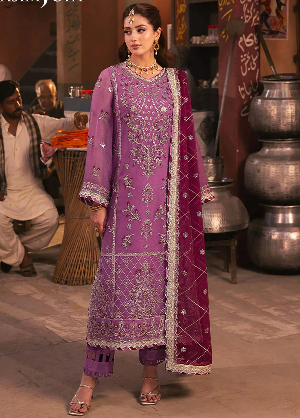 Chamkeeli By Asim Jofa Embroidered Chiffon Suit Unstitched 3 Piece AJ24CF AJKK-28 - Festive Collection