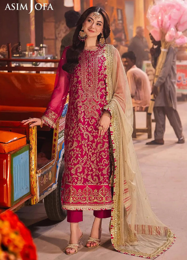 Chamkeeli By Asim Jofa Embroidered Net Suit Unstitched 3 Piece AJ24CF AJKK-14 - Festive Collection