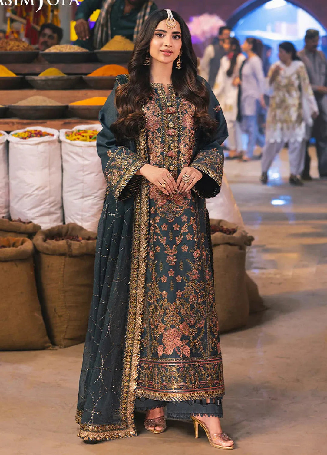 Chamkeeli By Asim Jofa Embroidered Silk Suit Unstitched 3 Piece AJ24CF AJKK-09 - Festive Collection