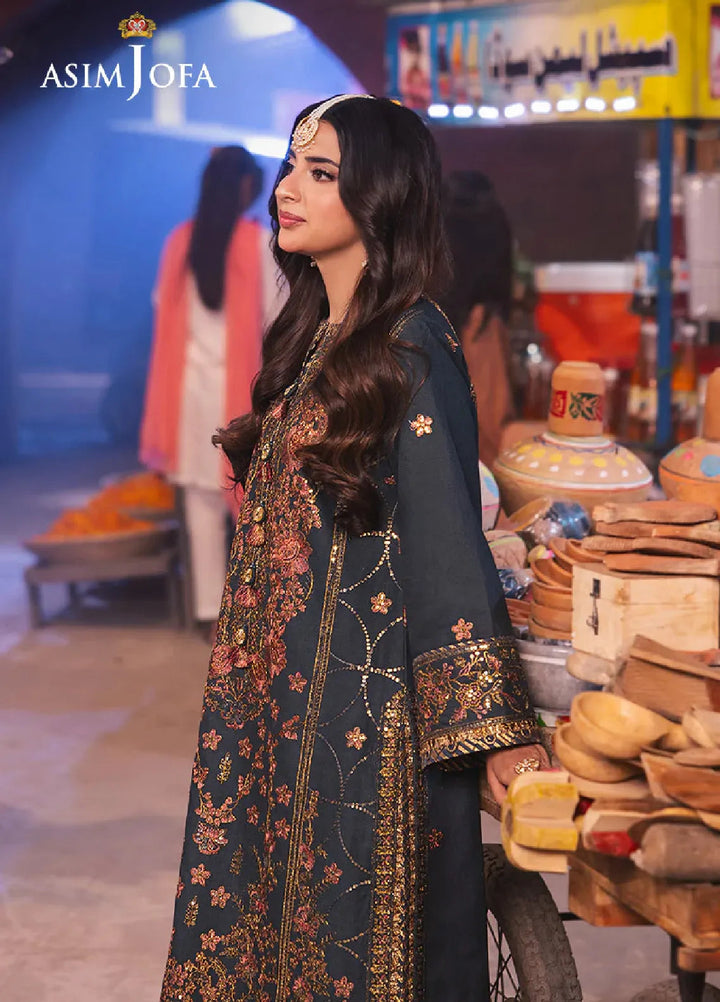 Chamkeeli By Asim Jofa Embroidered Silk Suit Unstitched 3 Piece AJ24CF AJKK-09 - Festive Collection