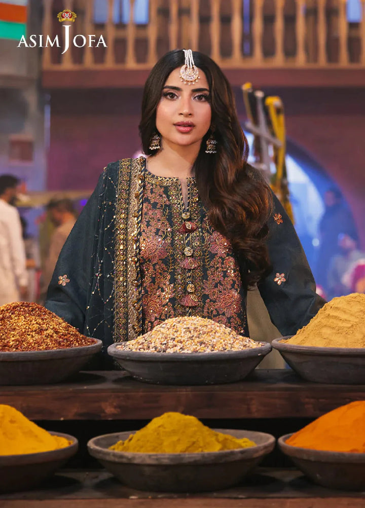 Chamkeeli By Asim Jofa Embroidered Silk Suit Unstitched 3 Piece AJ24CF AJKK-09 - Festive Collection