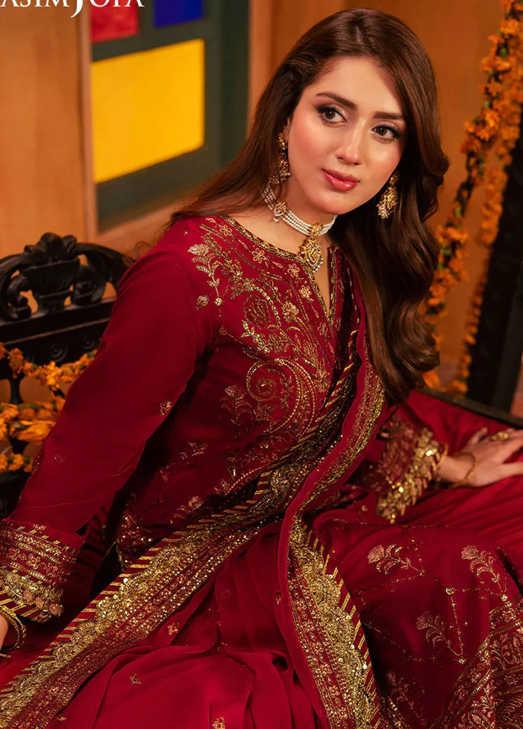 Chamkeeli By Asim Jofa Embroidered Silk Suit Unstitched 3 Piece AJ24CF AJKK-19 - Festive Collection
