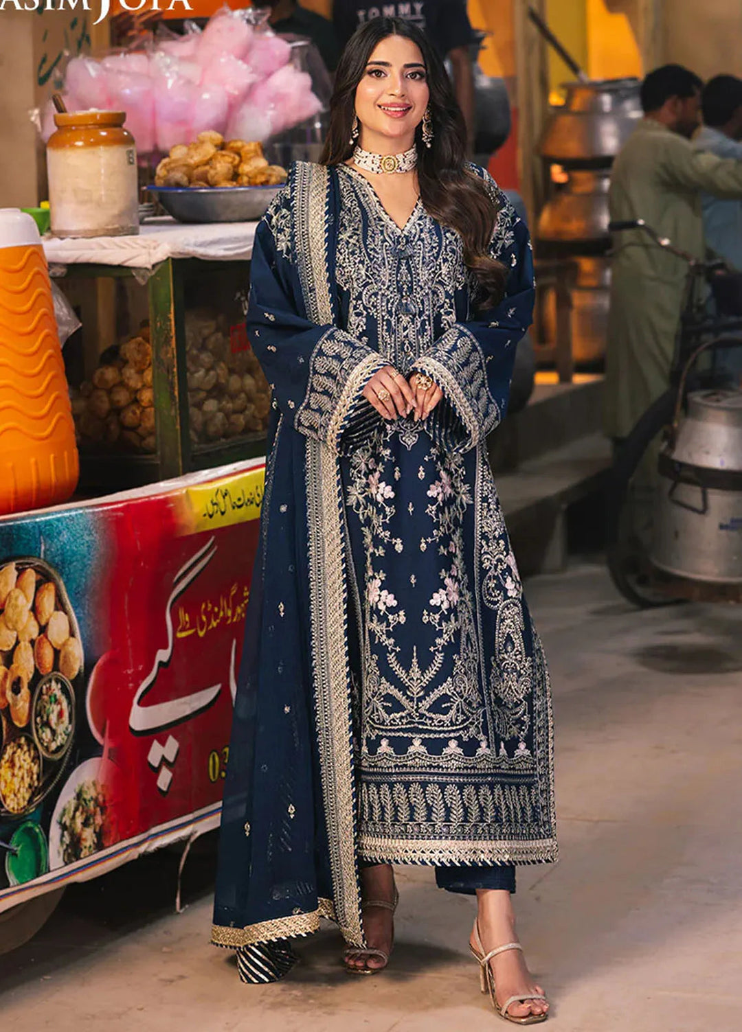 Chamkeeli By Asim Jofa Embroidered Silk Suit Unstitched 3 Piece AJ24CF AJKK-25 - Festive Collection
