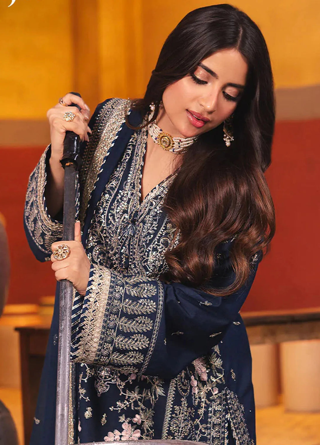 Chamkeeli By Asim Jofa Embroidered Silk Suit Unstitched 3 Piece AJ24CF AJKK-25 - Festive Collection