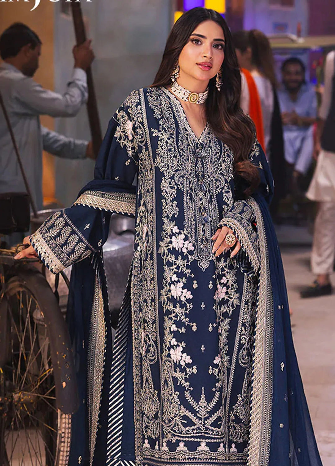 Chamkeeli By Asim Jofa Embroidered Silk Suit Unstitched 3 Piece AJ24CF AJKK-25 - Festive Collection