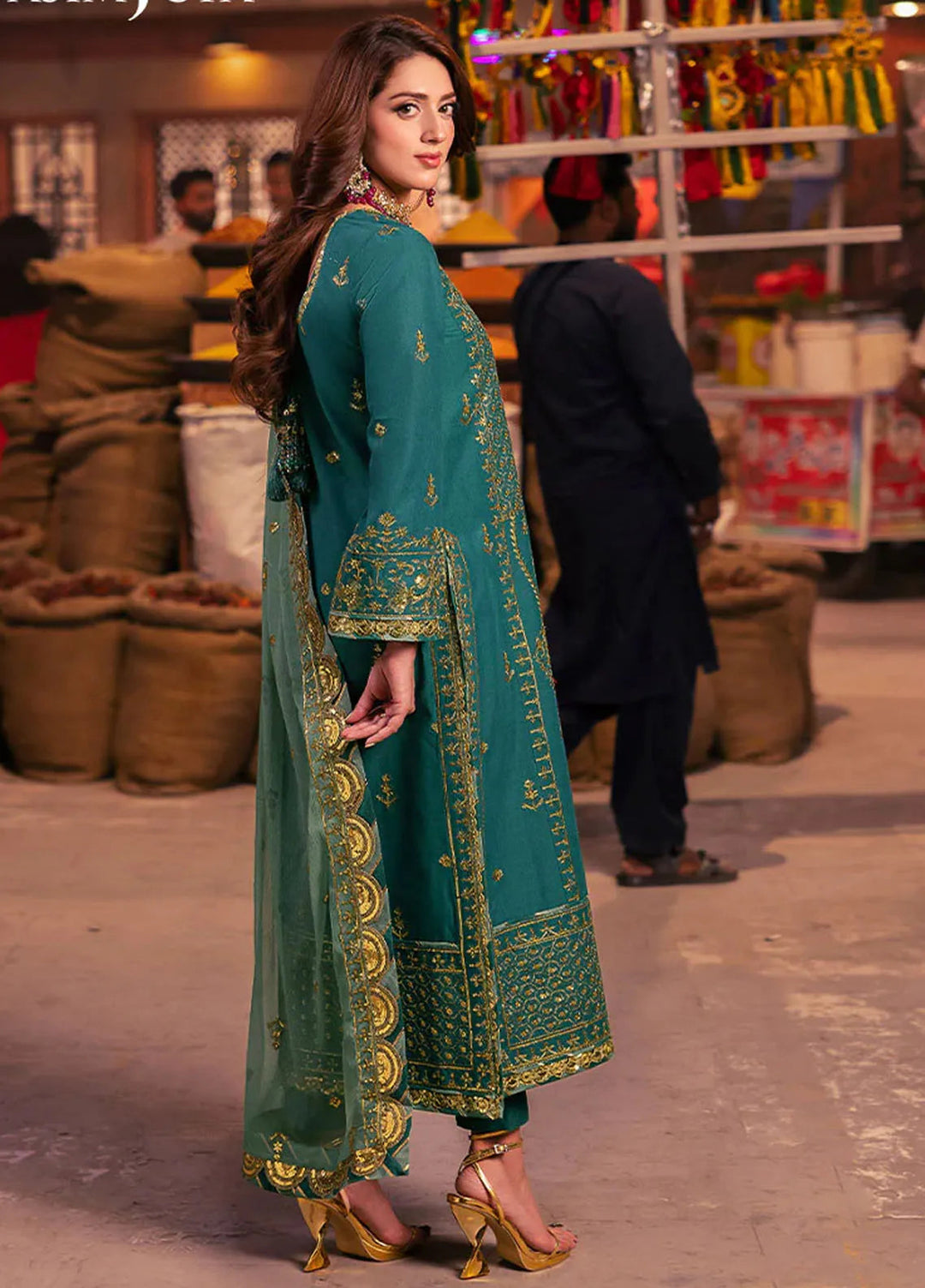Chamkeeli By Asim Jofa Embroidered Silk Suit Unstitched 3 Piece AJ24CF AJKK-27 - Festive Collection