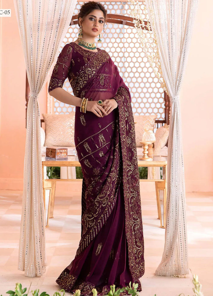 Chandni By Asim Jofa Embroidered Chiffon Saree Unstitched AJ23CH AJCC-05 - Luxury Collection