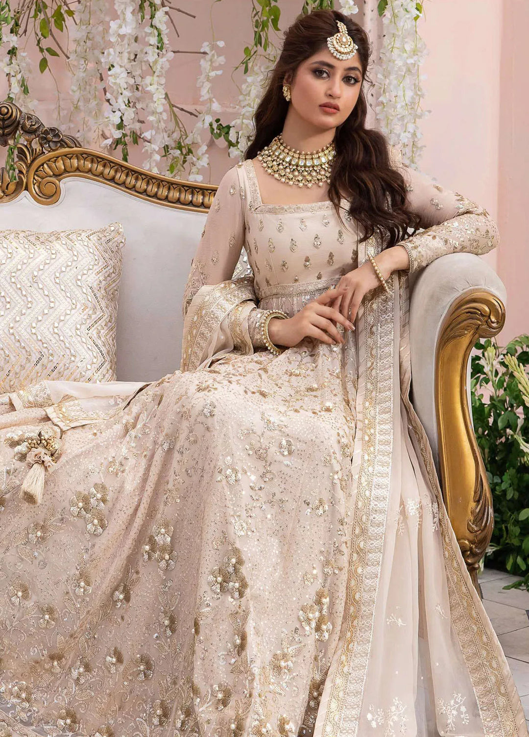 Chandni By Asim Jofa Embroidered Chiffon Unstitched Suit 3 Piece AJ23CH AJCC-02 - Luxury Collection