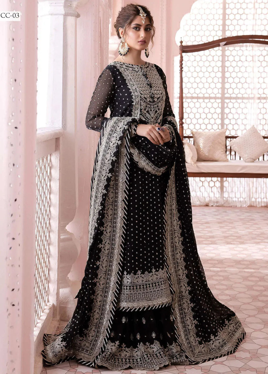 Chandni By Asim Jofa Embroidered Chiffon Unstitched Suit 3 Piece AJ23CH AJCC-03 - Luxury Collection
