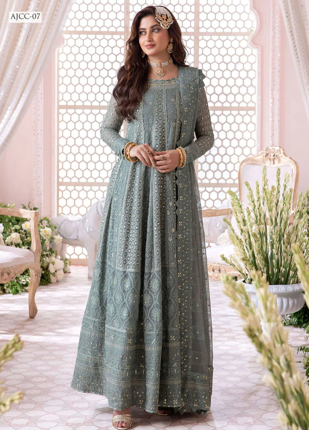 Chandni By Asim Jofa Embroidered Chiffon Unstitched Suit 3 Piece AJ23CH AJCC-07 - Luxury Collection