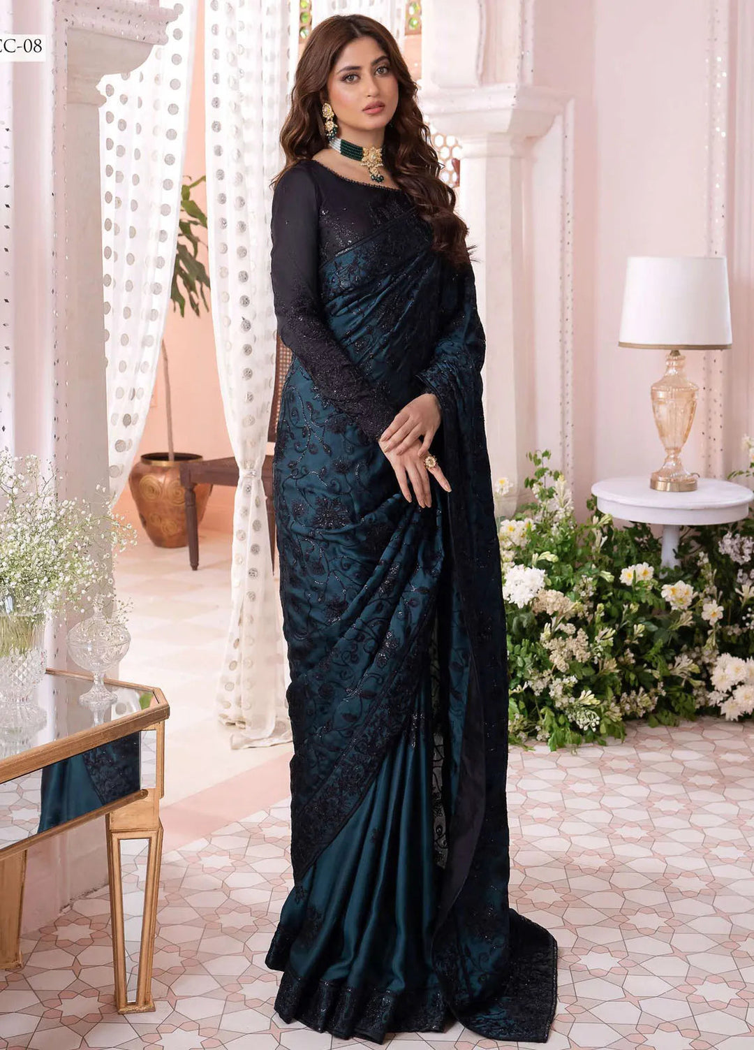 Chandni By Asim Jofa Embroidered Silk Saree Unstitched AJ23CH AJCC-08 - Luxury Collection