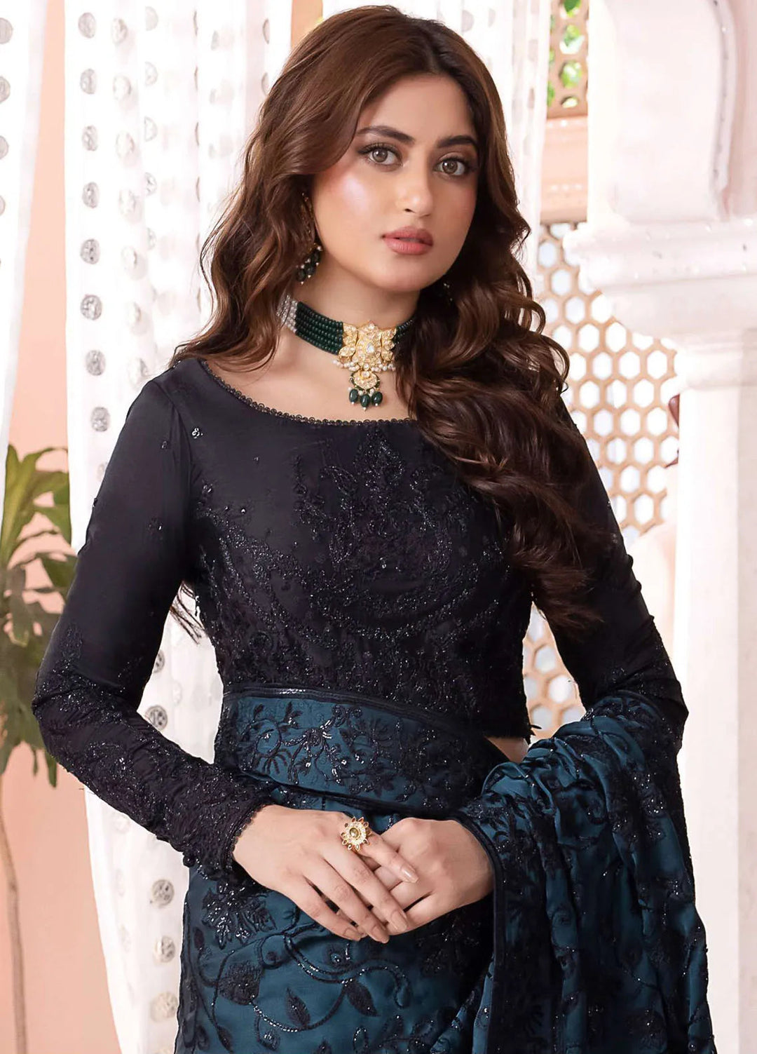 Chandni By Asim Jofa Embroidered Silk Saree Unstitched AJ23CH AJCC-08 - Luxury Collection