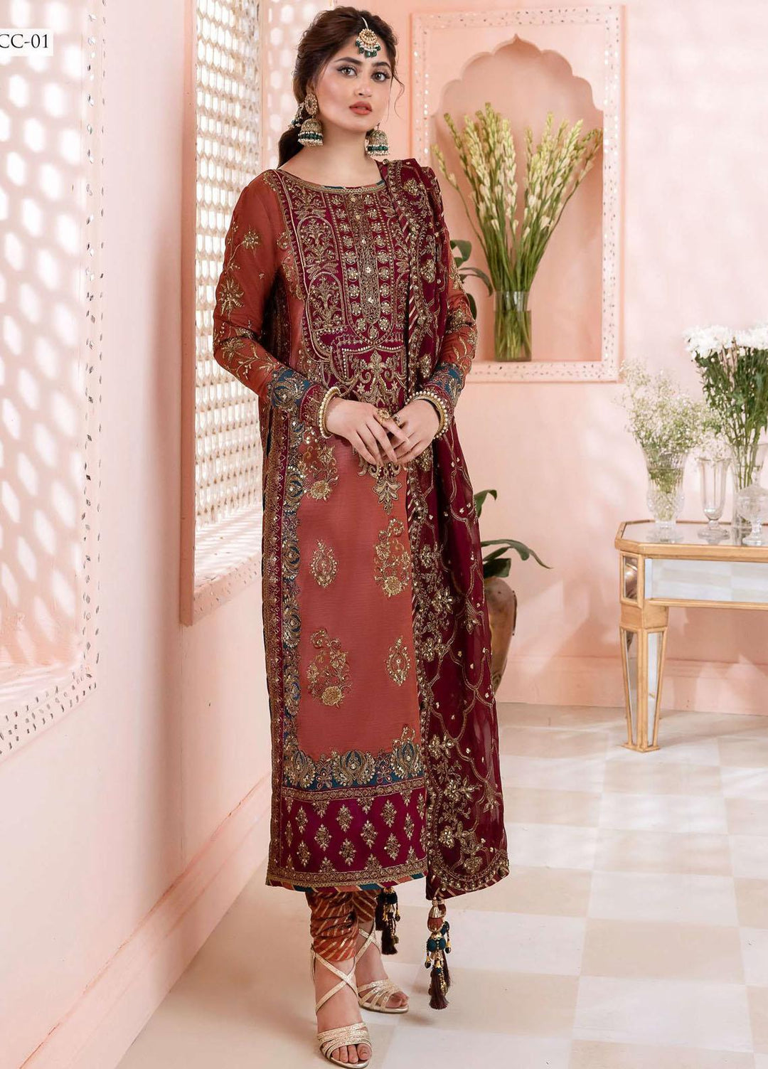 Chandni By Asim Jofa Embroidered Raw Silk Suits Unstitched 3 Piece AJ23CH AJCC-01 - Luxury Collection