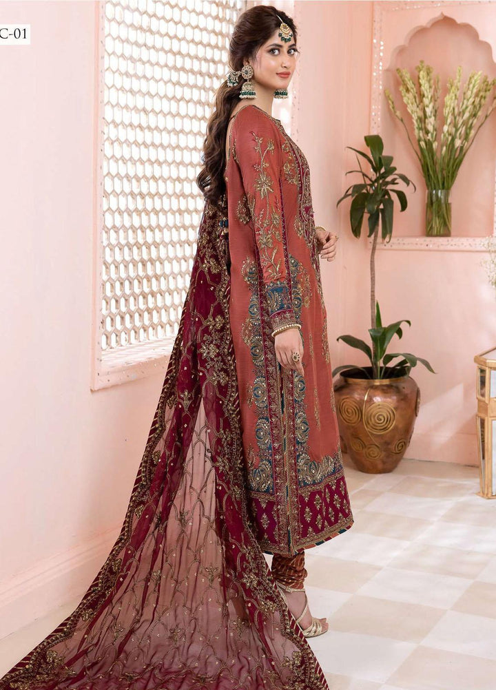 Chandni By Asim Jofa Embroidered Raw Silk Suits Unstitched 3 Piece AJ23CH AJCC-01 - Luxury Collection