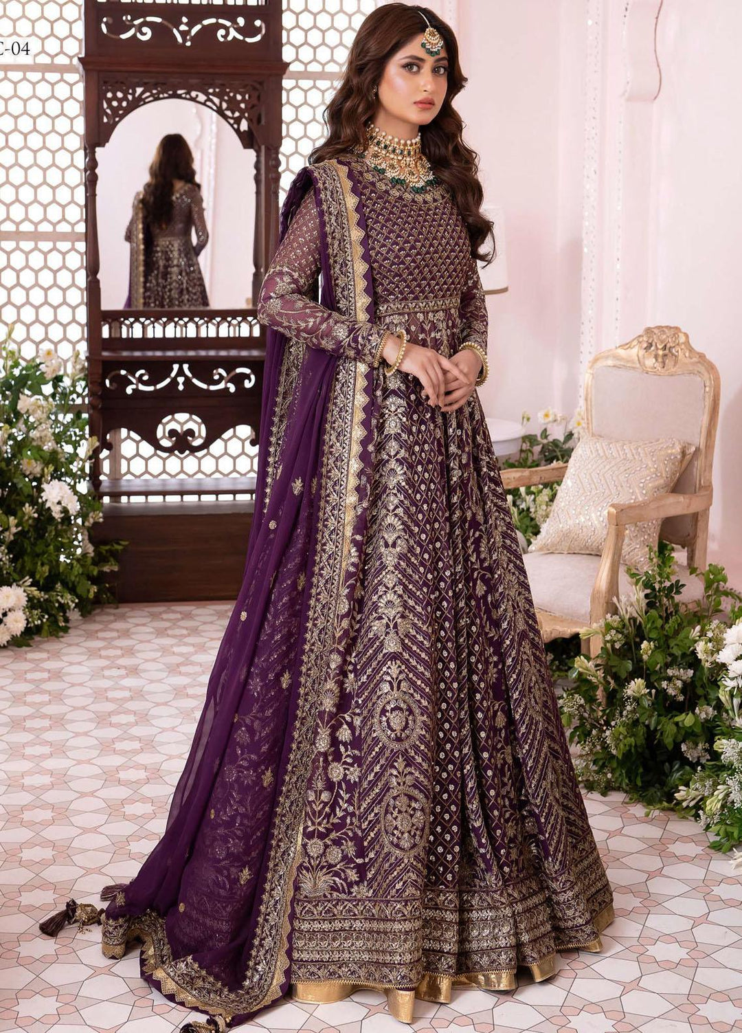 Chandni By Asim Jofa Embroidered Chiffon Suits Unstitched 3 Piece AJ23CH AJCC-04 - Luxury Collection