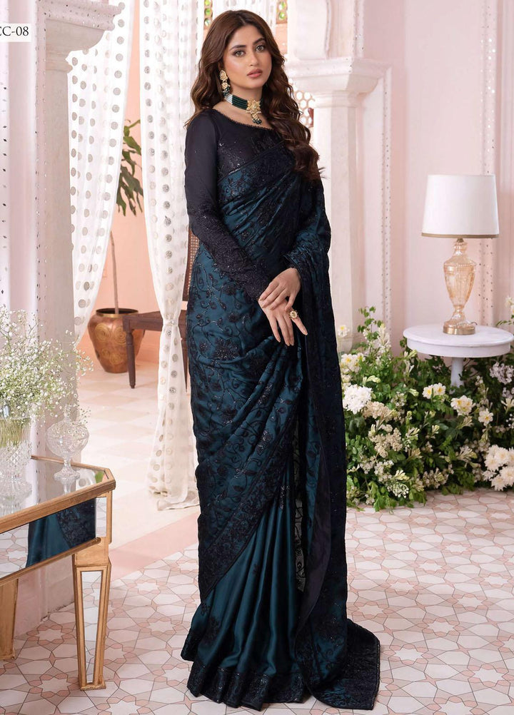 Chandni By Asim Jofa Embroidered Silk  Unstitched Saree AJ23CH AJCC-08 - Luxury Collection