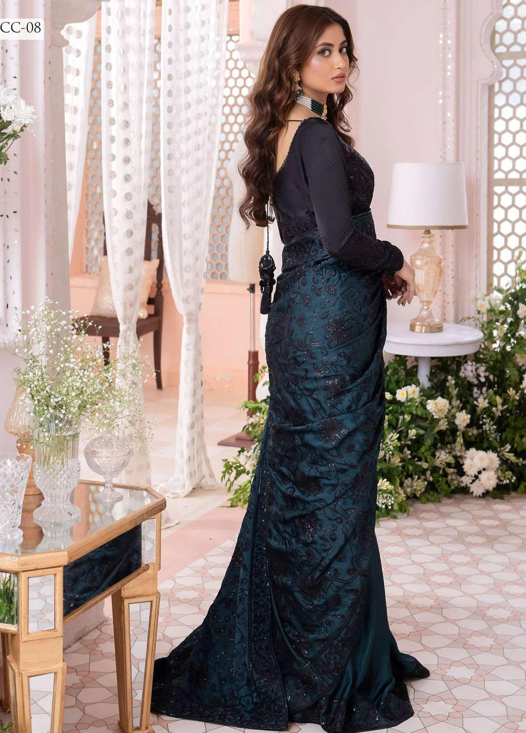 Chandni By Asim Jofa Embroidered Silk  Unstitched Saree AJ23CH AJCC-08 - Luxury Collection