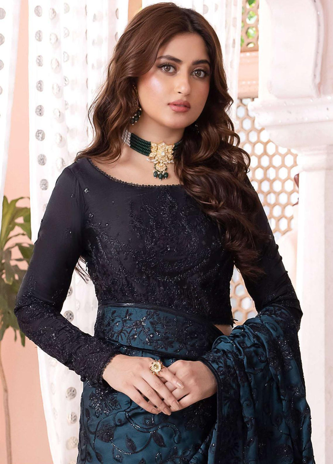 Chandni By Asim Jofa Embroidered Silk  Unstitched Saree AJ23CH AJCC-08 - Luxury Collection