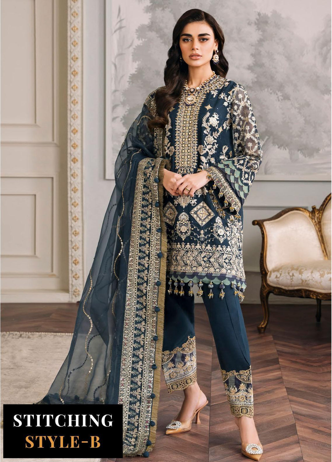 Chantelle By Baroque Embroidered Chiffon Suits Unstitched 3 Piece BQ24CH EC 01 - Luxury Collection