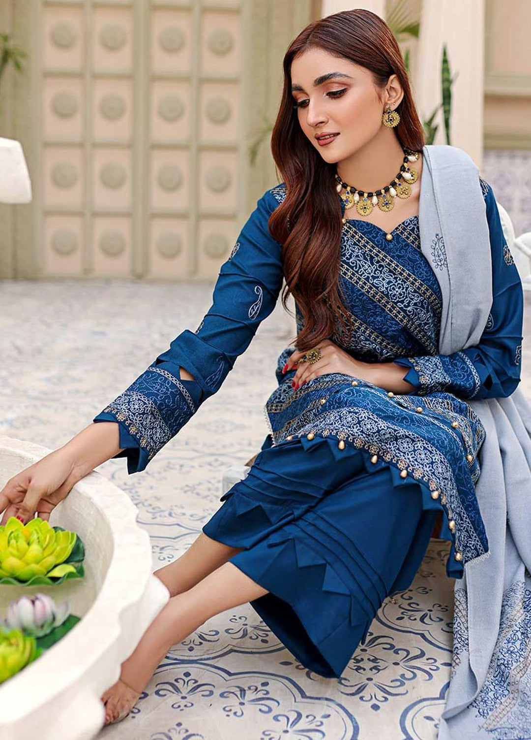 Chantilly De Lace By Aalaya Embroidered Dhanak Suits Unstitched 3 Piece ALY22CDL-V3 D-01 - Winter Collection