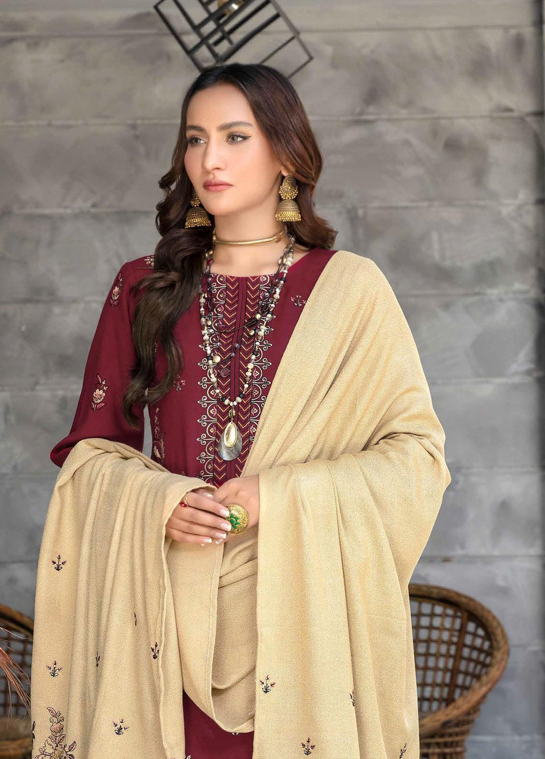 Chantilly De Lace By Aalaya Embroidered Dhanak Suits Unstitched 3 Piece ALY22CDL-V2 D-08 - Winter Collection