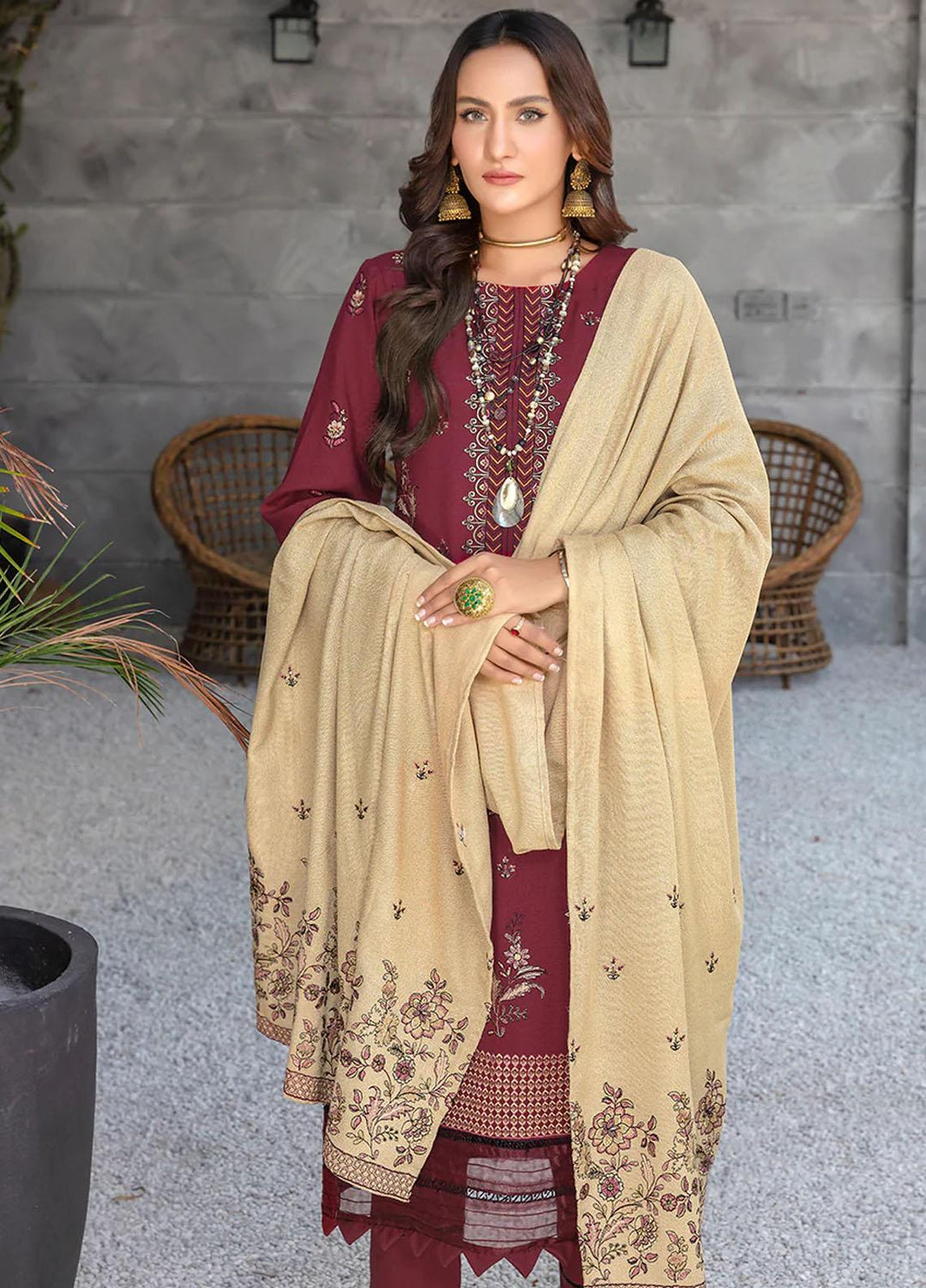 Chantilly De Lace By Aalaya Embroidered Dhanak Suits Unstitched 3 Piece ALY22CDL-V2 D-08 - Winter Collection