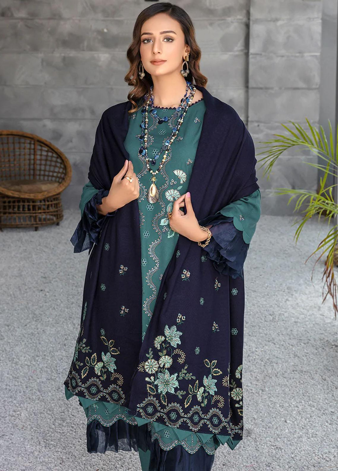 Chantilly De Lace By Aalaya Embroidered Dhanak Suits Unstitched 3 Piece ALY22CDL-V2 D-10 - Winter Collection