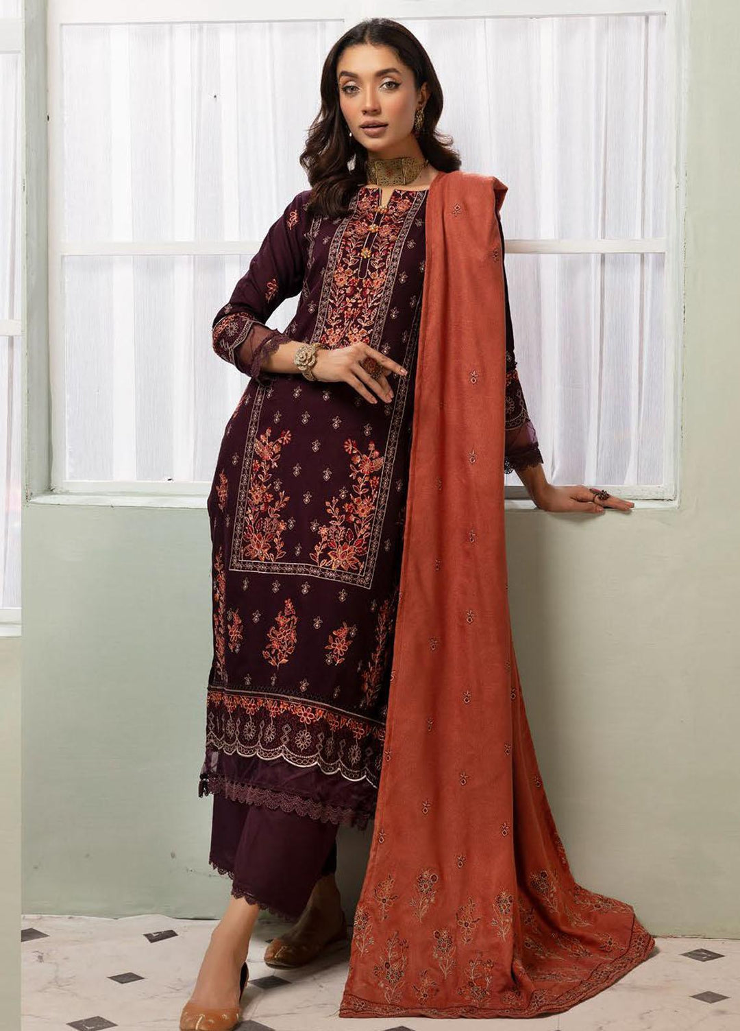 Chantilly De Lace By Aalaya Embroidered Dhanak Suits Unstitched 3 Piece ALY23CDL D-07 - Winter Collection