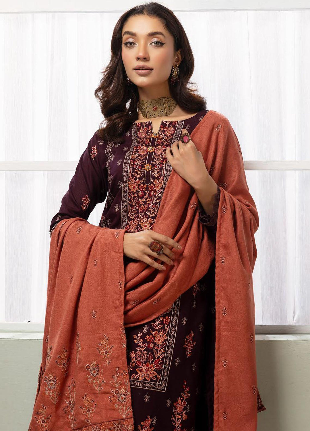 Chantilly De Lace By Aalaya Embroidered Dhanak Suits Unstitched 3 Piece ALY23CDL D-07 - Winter Collection