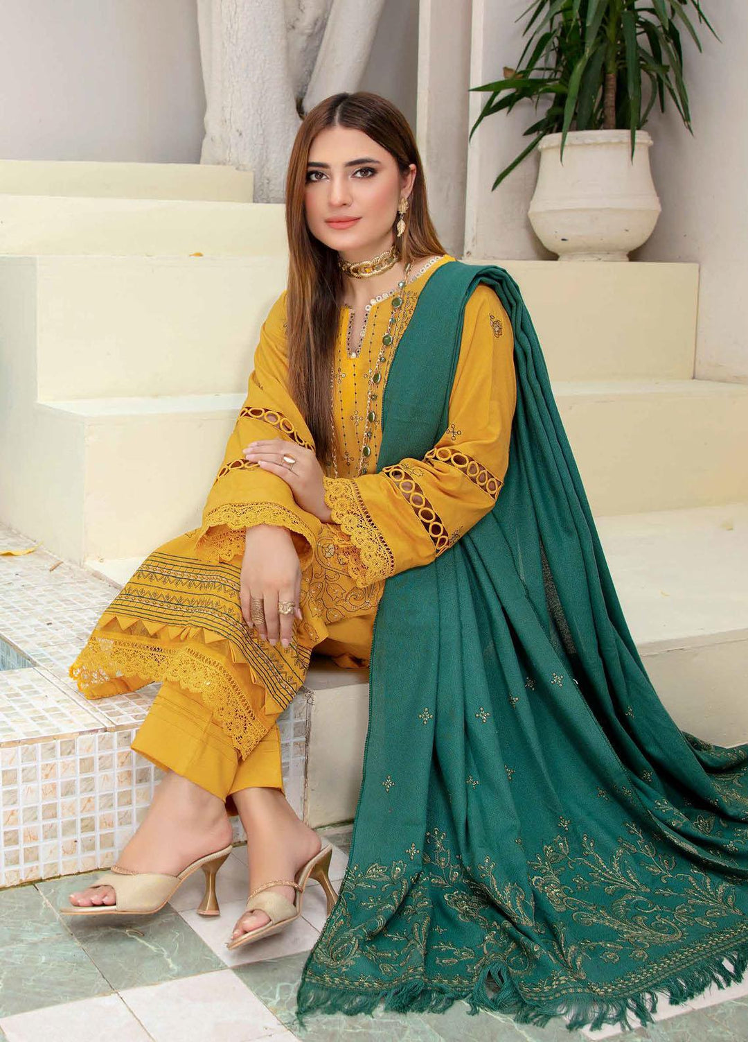 Chantilly De Lace By Aalaya Embroidered Dhanak Suits Unstitched 3 Piece ALY23CDL-V1 D-02 - Winter Collection