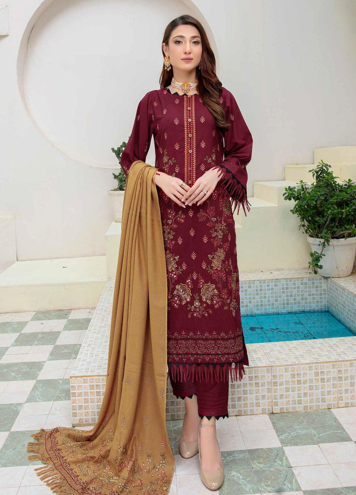 Chantilly De Lace By Aalaya Embroidered Dhanak Suits Unstitched 3 Piece ALY23CDL-V1 D-04 - Winter Collection