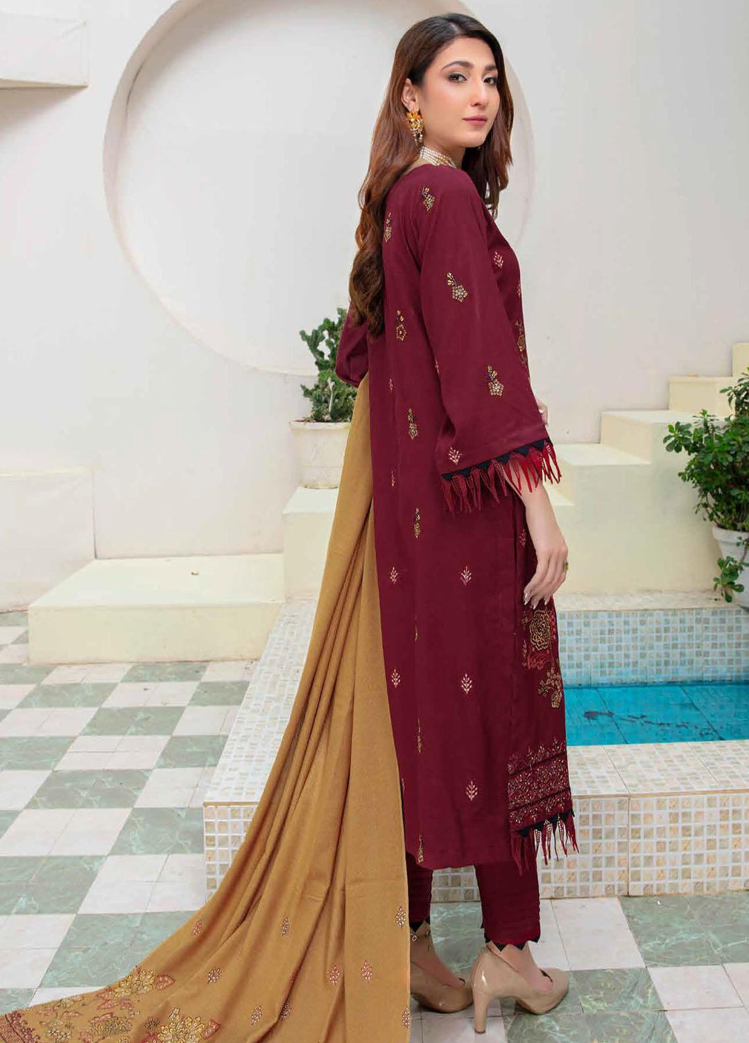 Chantilly De Lace By Aalaya Embroidered Dhanak Suits Unstitched 3 Piece ALY23CDL-V1 D-04 - Winter Collection