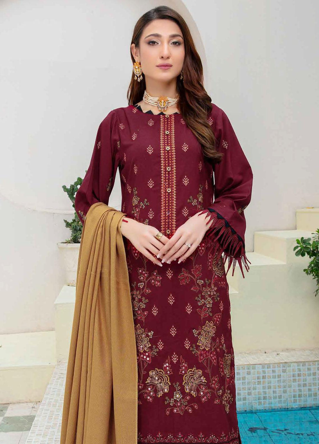 Chantilly De Lace By Aalaya Embroidered Dhanak Suits Unstitched 3 Piece ALY23CDL-V1 D-04 - Winter Collection