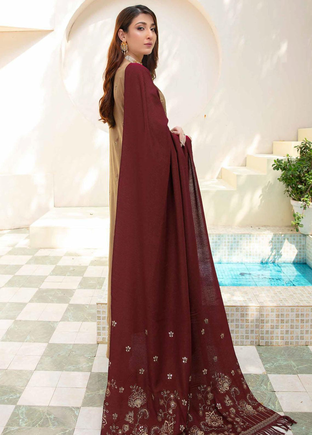 Chantilly De Lace By Aalaya Embroidered Dhanak Suits Unstitched 3 Piece ALY23CDL-V1 D-06 - Winter Collection