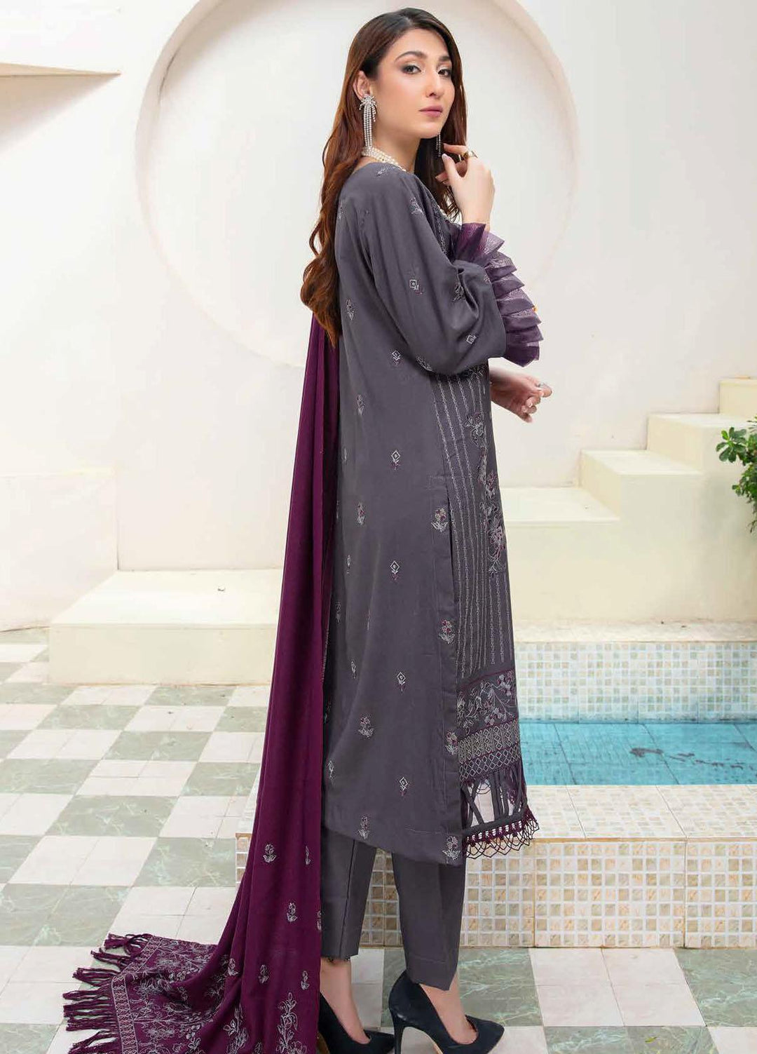 Chantilly De Lace By Aalaya Embroidered Dhanak Suits Unstitched 3 Piece ALY23CDL-V1 D-07 - Winter Collection