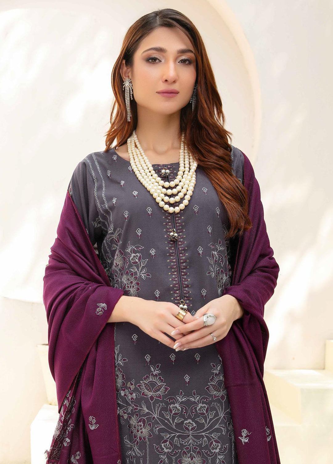 Chantilly De Lace By Aalaya Embroidered Dhanak Suits Unstitched 3 Piece ALY23CDL-V1 D-07 - Winter Collection