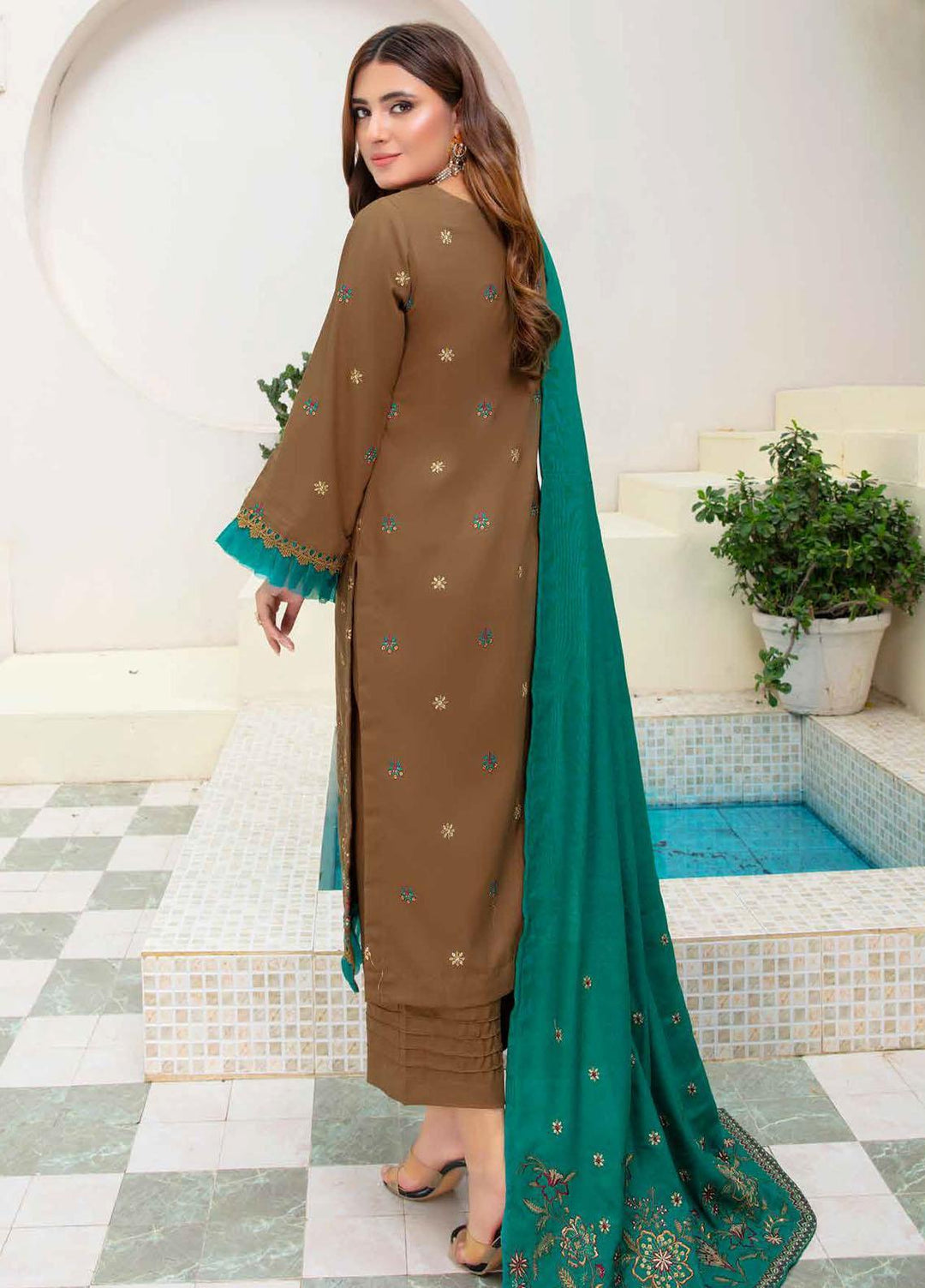 Chantilly De Lace By Aalaya Embroidered Dhanak Suits Unstitched 3 Piece ALY23CDL-V1 D-08 - Winter Collection