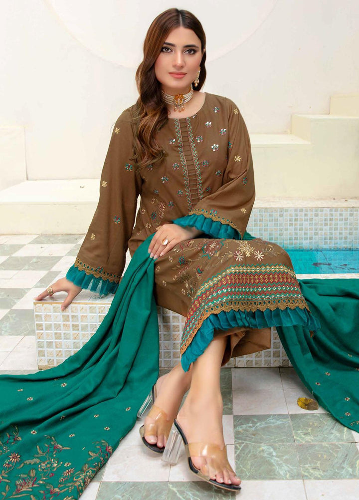 Chantilly De Lace By Aalaya Embroidered Dhanak Suits Unstitched 3 Piece ALY23CDL-V1 D-08 - Winter Collection