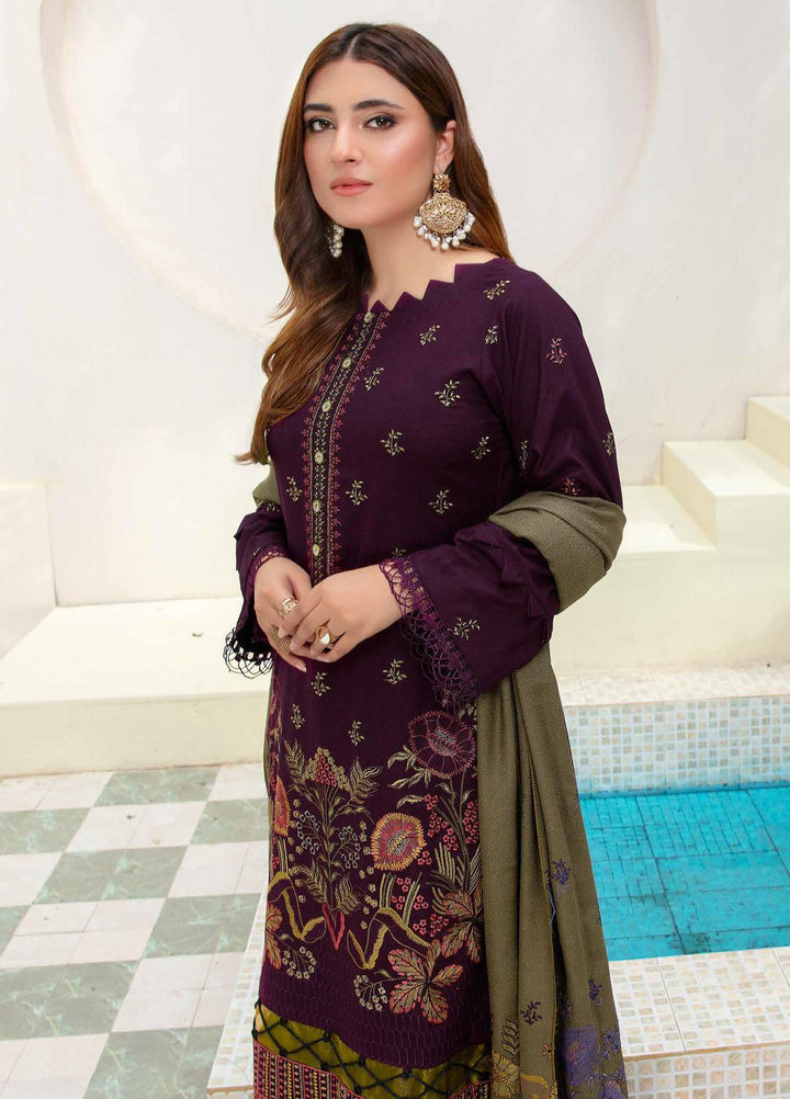 Chantilly De Lace By Aalaya Embroidered Dhanak Suits Unstitched 3 Piece ALY23CDL-V1 D-10 - Winter Collection
