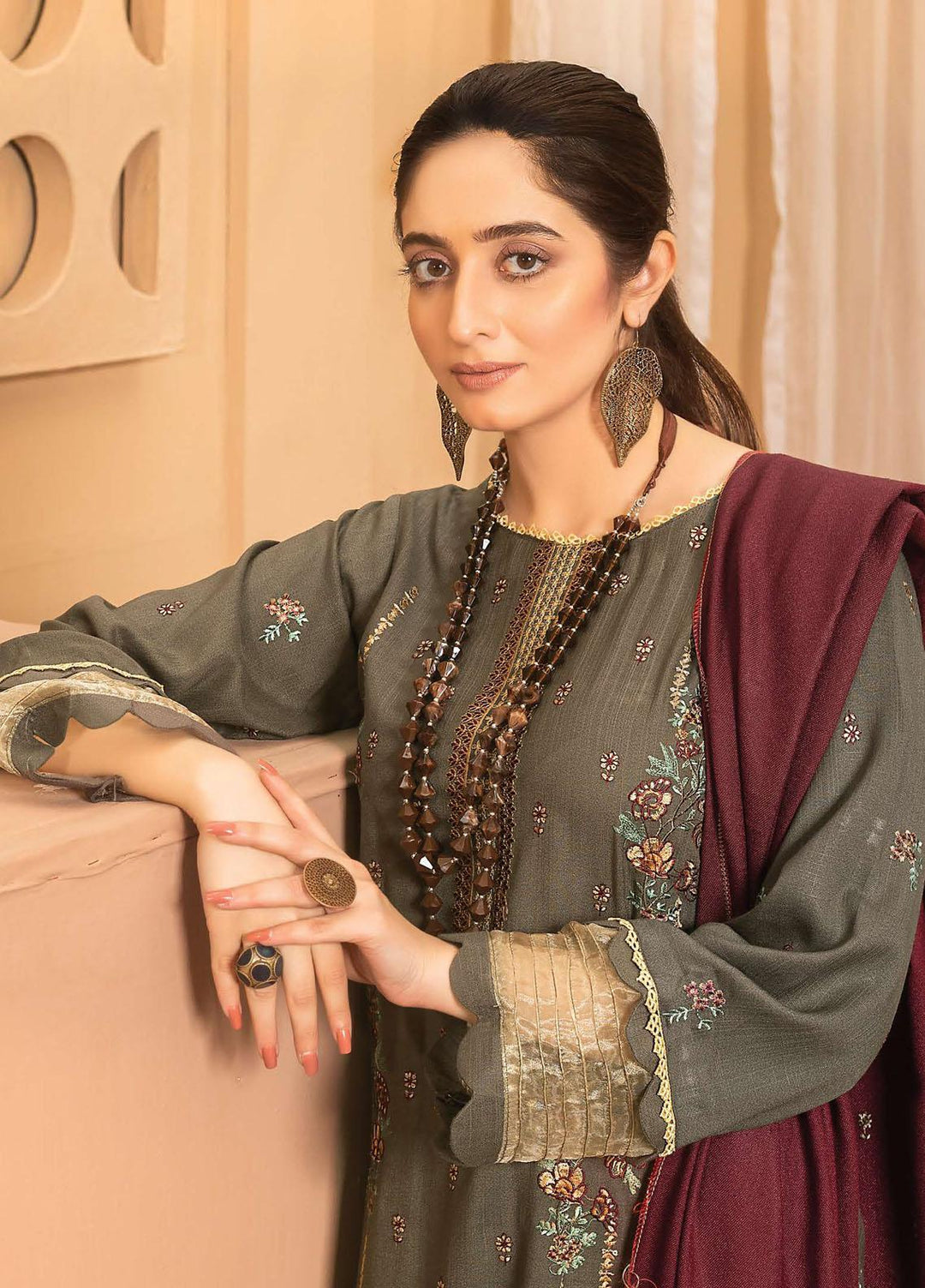 Chantilly De Lace By Aalaya Embroidered Dhanak Suits Unstitched 3 Piece ALY22CDL-V4 DE-07 - Winter Collection