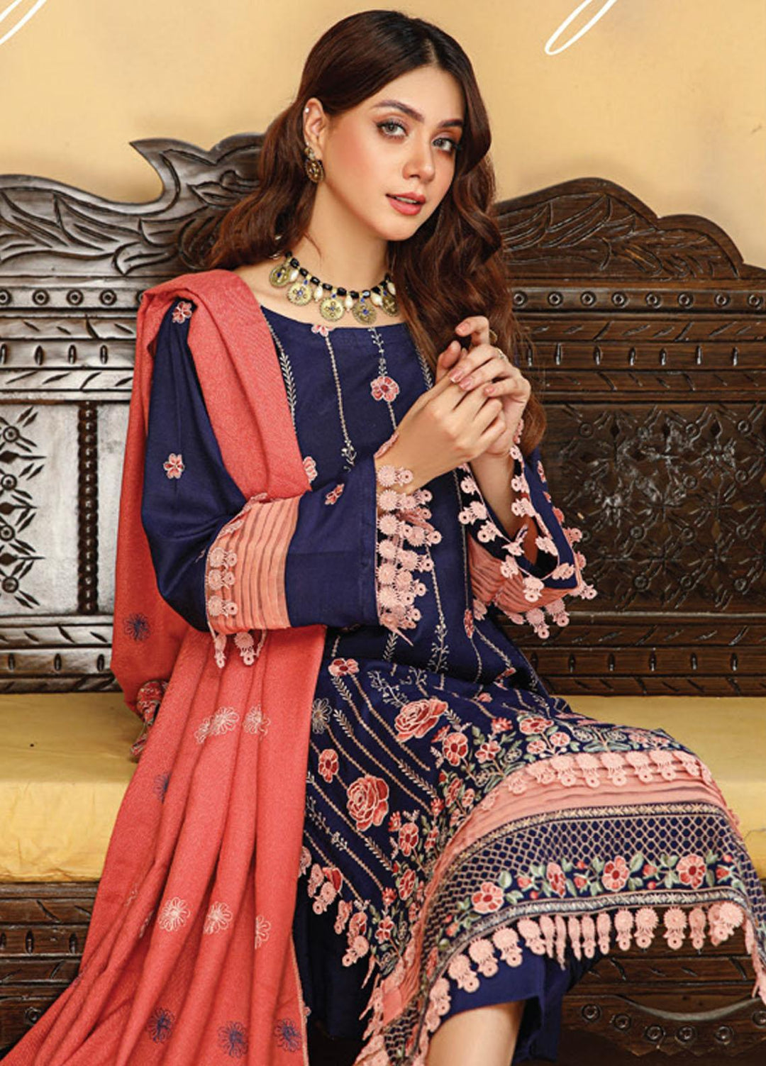 Chantilly De Lace By Aalaya Embroidered Dhanak Suits Unstitched 3 Piece ALY22CDL D-07 - Winter Collection